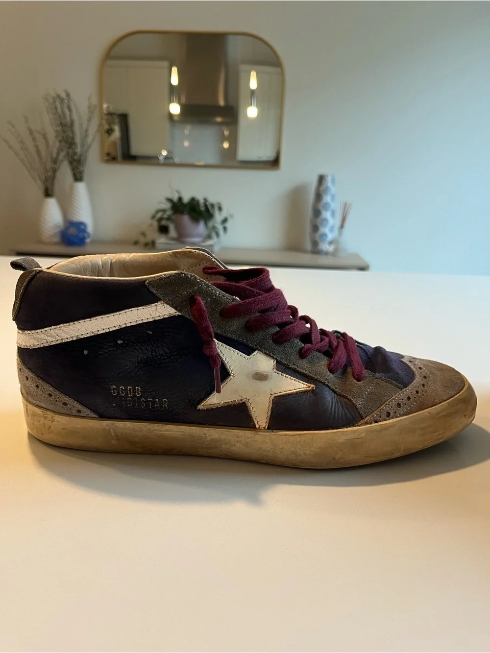 Golden Goose Navy, Burgundy and Beige Midstar High-Top Sneaker - Picture 5 of 12